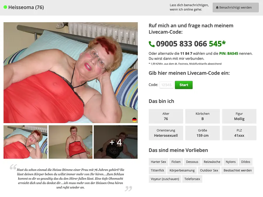Aufbau der Amateur Profile mit Bildern, sexuelle Vorlieben (Fetische)